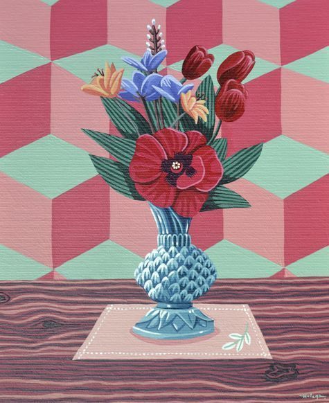 Jarrón con amapola - Acrílico sobre lienzo - 27 x 22 cm. - 2017
